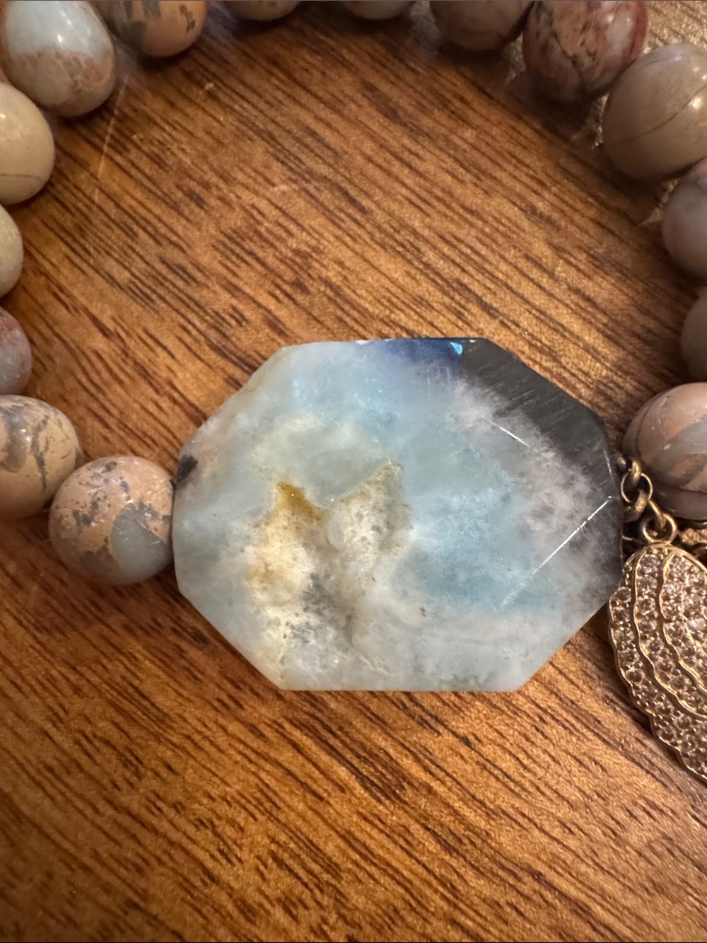 Neutral Stone Beaded Bracelet with Blue Agate Focal - Picture 5 of 9